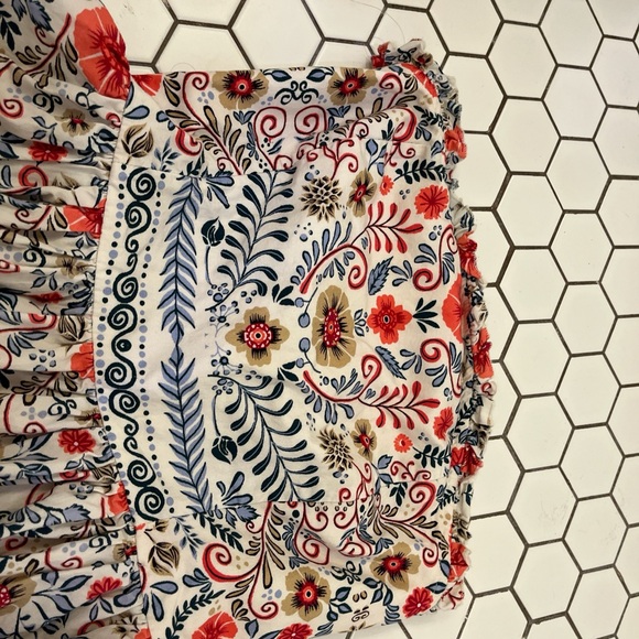 Smocked Floral Sundress with Red and Navy Accents - Picture 3 of 4